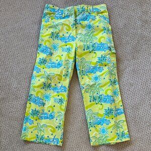 Vintage Lilly Pulitzer Cropped Cargo Pants - "Cruisin Woody Car Beach"